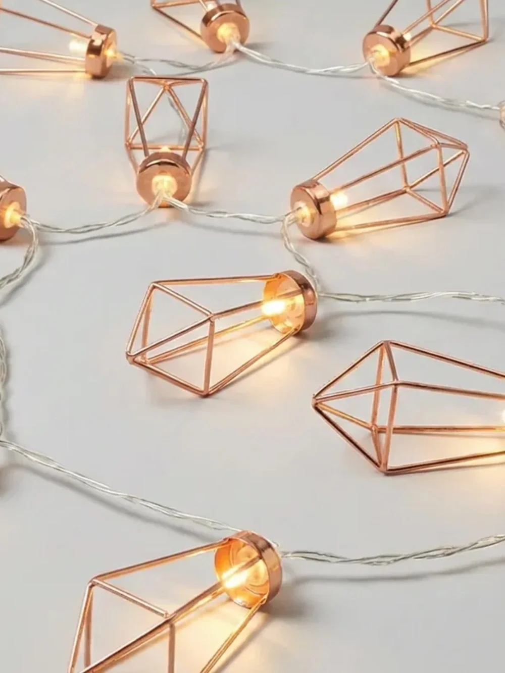 Copper Geometric Cage Battery String Lights - Home Holiday